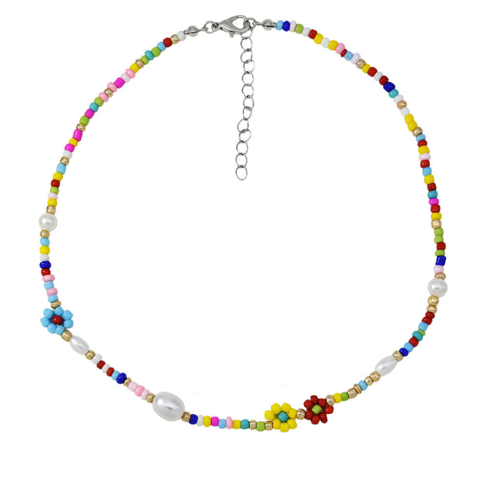 Wholesale Rainbow Flower Rice Beads Necklaces